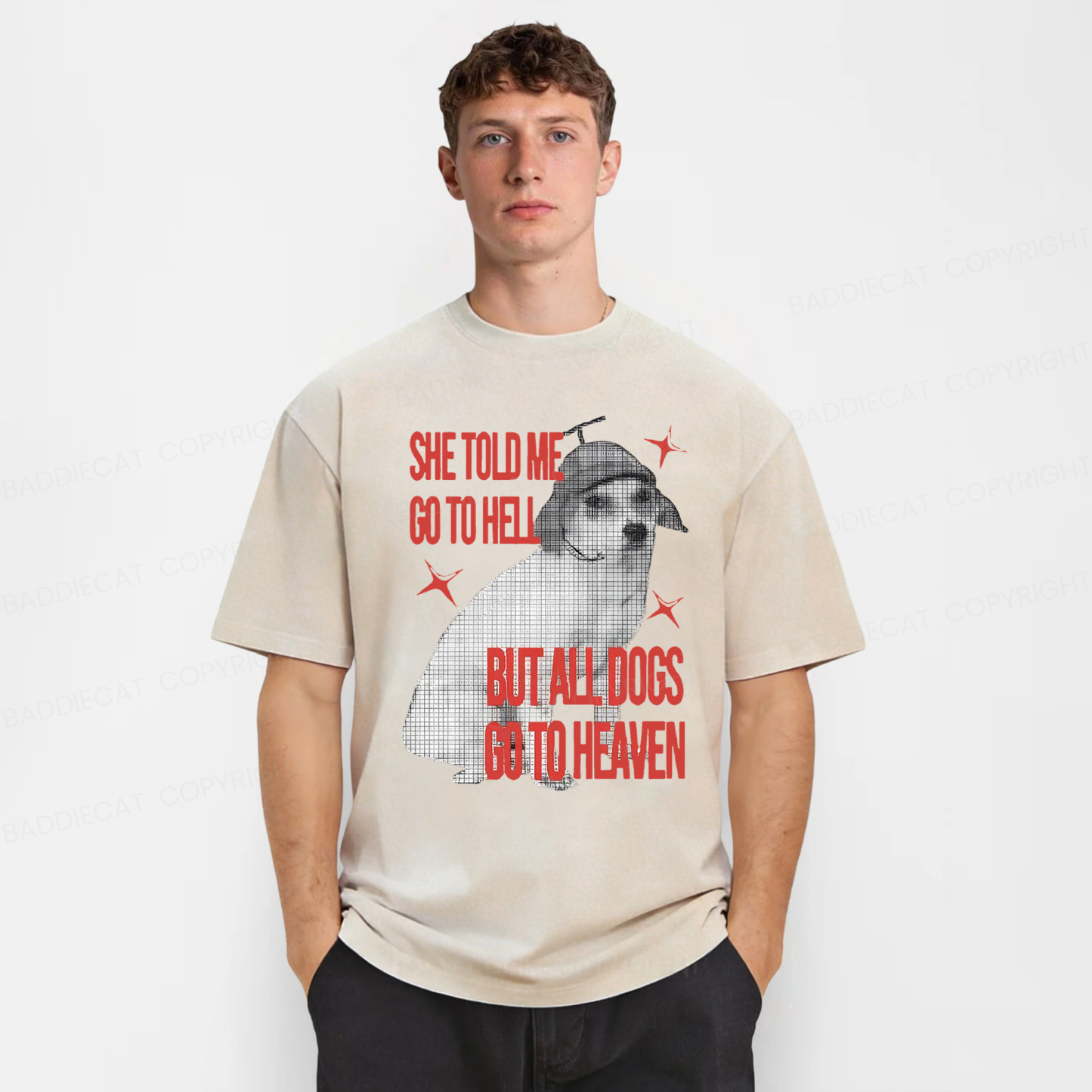 Baddiecat All Dogs Go To Heaven Washed T-shirt