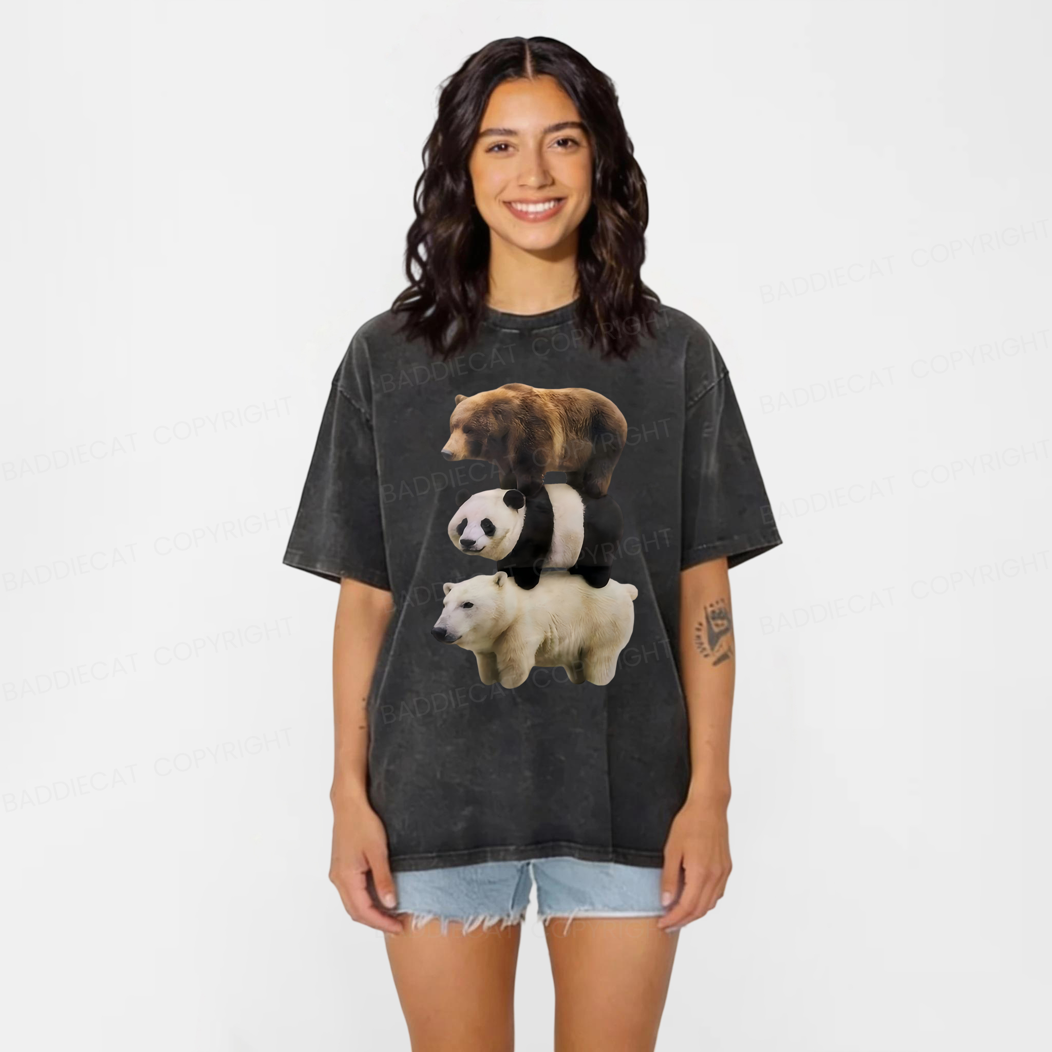 Baddiecat We Bare Bears Washed T-shirt