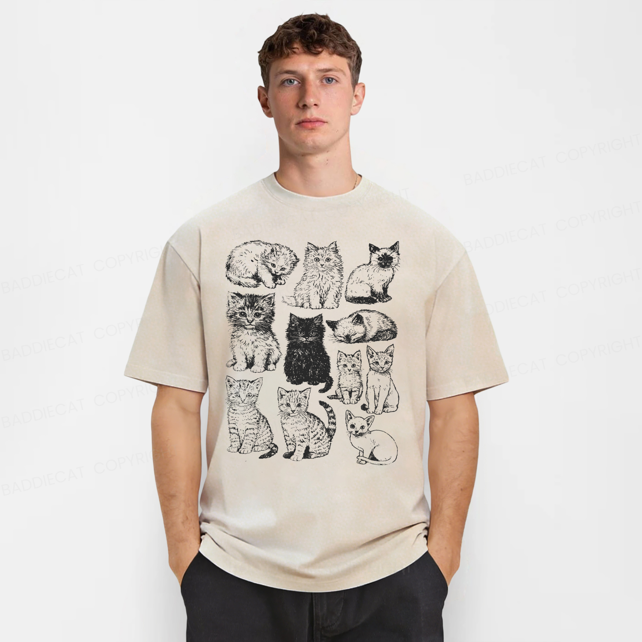 Baddiecat Retro Kittens Washed T-shirt