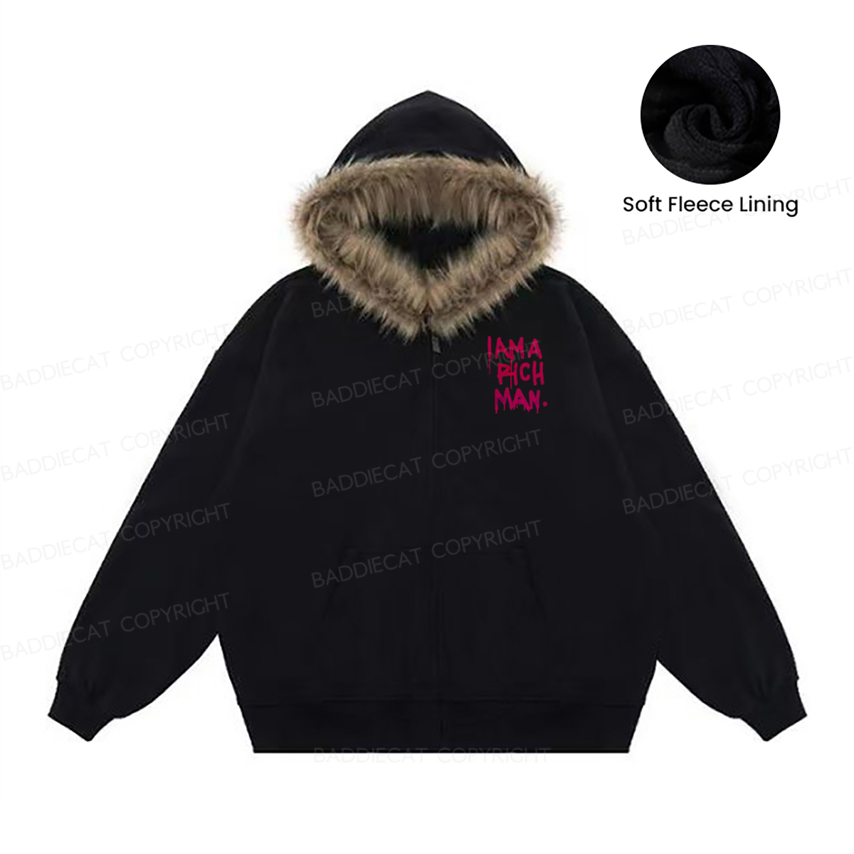 Baddiecat Mom I Am A Rich Man Faux-fur–trimmed Hood Fleece Jacket