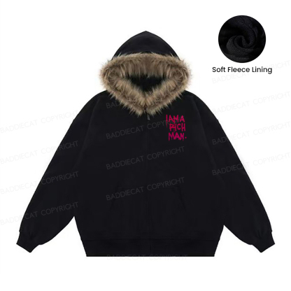 Baddiecat Mom I Am A Rich Man Faux-fur–trimmed Hood Fleece Jacket