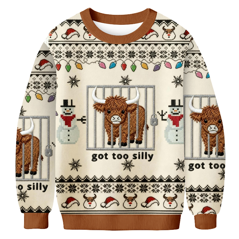 Baddiecat Got Too Silly Cow Christmas Ugly Sweatshirt