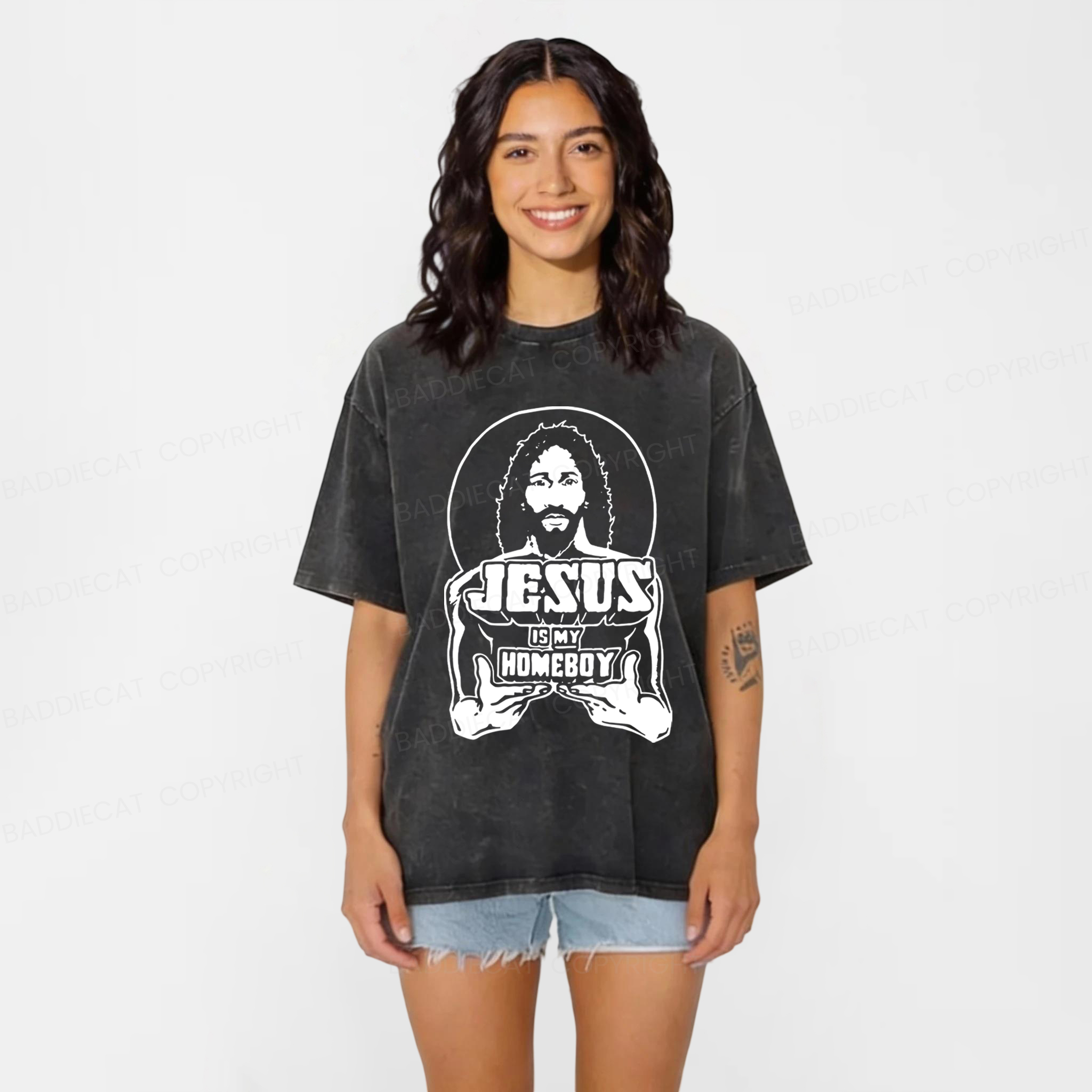 Baddiecat Jesus Is My Homeboy Washed T-shirt