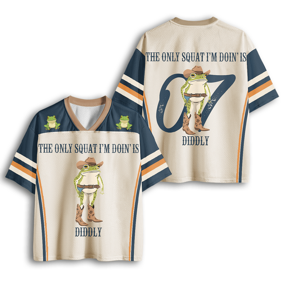 Baddiecat The Only Squat I'm Doin' Is Diddly Funny Cowboy Frog  Mesh Jersey