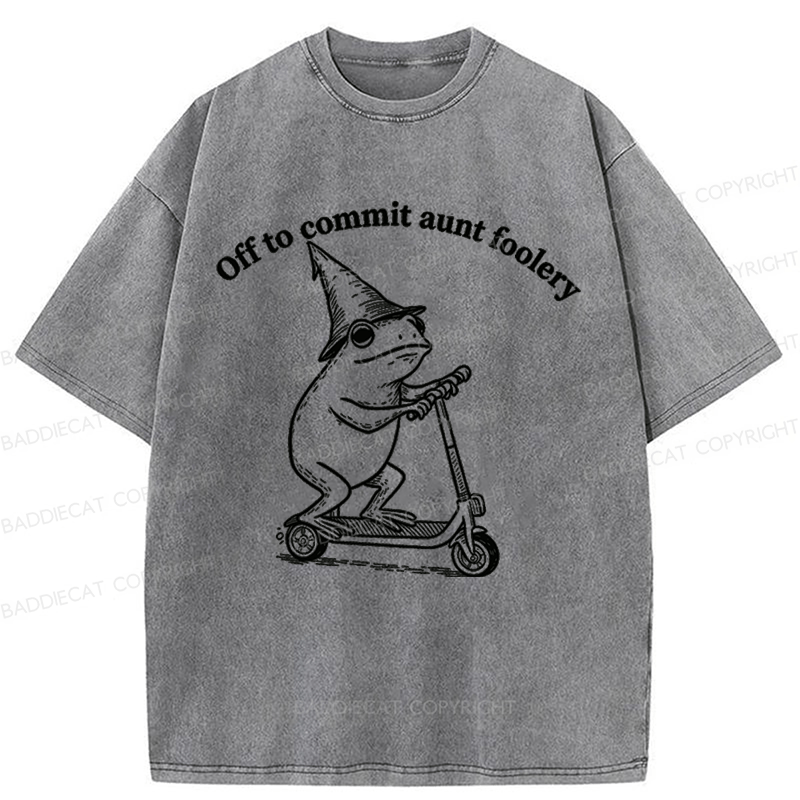Baddiecat Funny Frog Scooter Washed T-shirt