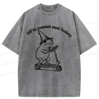 Baddiecat Funny Frog Scooter Washed T-shirt
