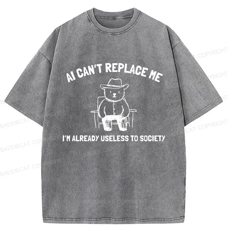 Baddiecat AI Can't Replace Me Washed T-shirt