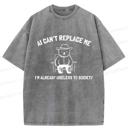 Baddiecat AI Can't Replace Me Washed T-shirt