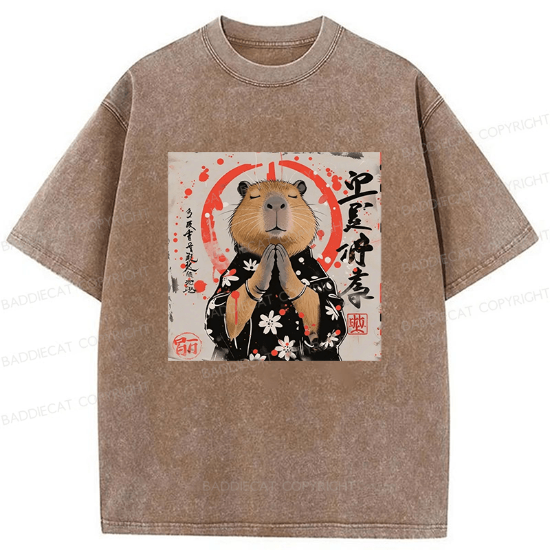 Baddiecat Capybara Washed T-shirt