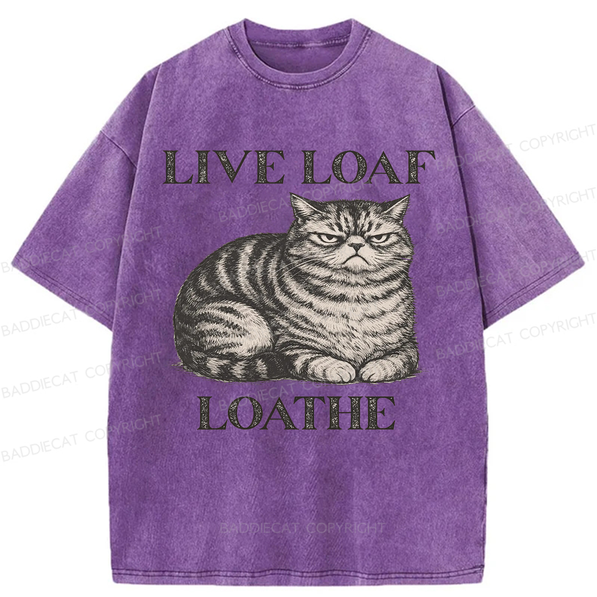 Baddiecat Live Loaf Loathe Cat Washed T-shirt
