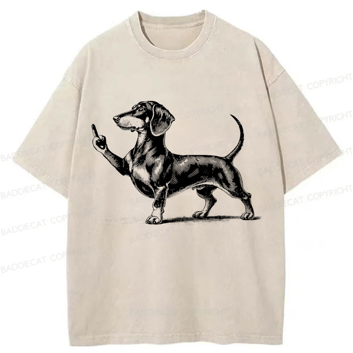 Baddiecat Dachshund Giving The Middle Finger Washed T-shirt