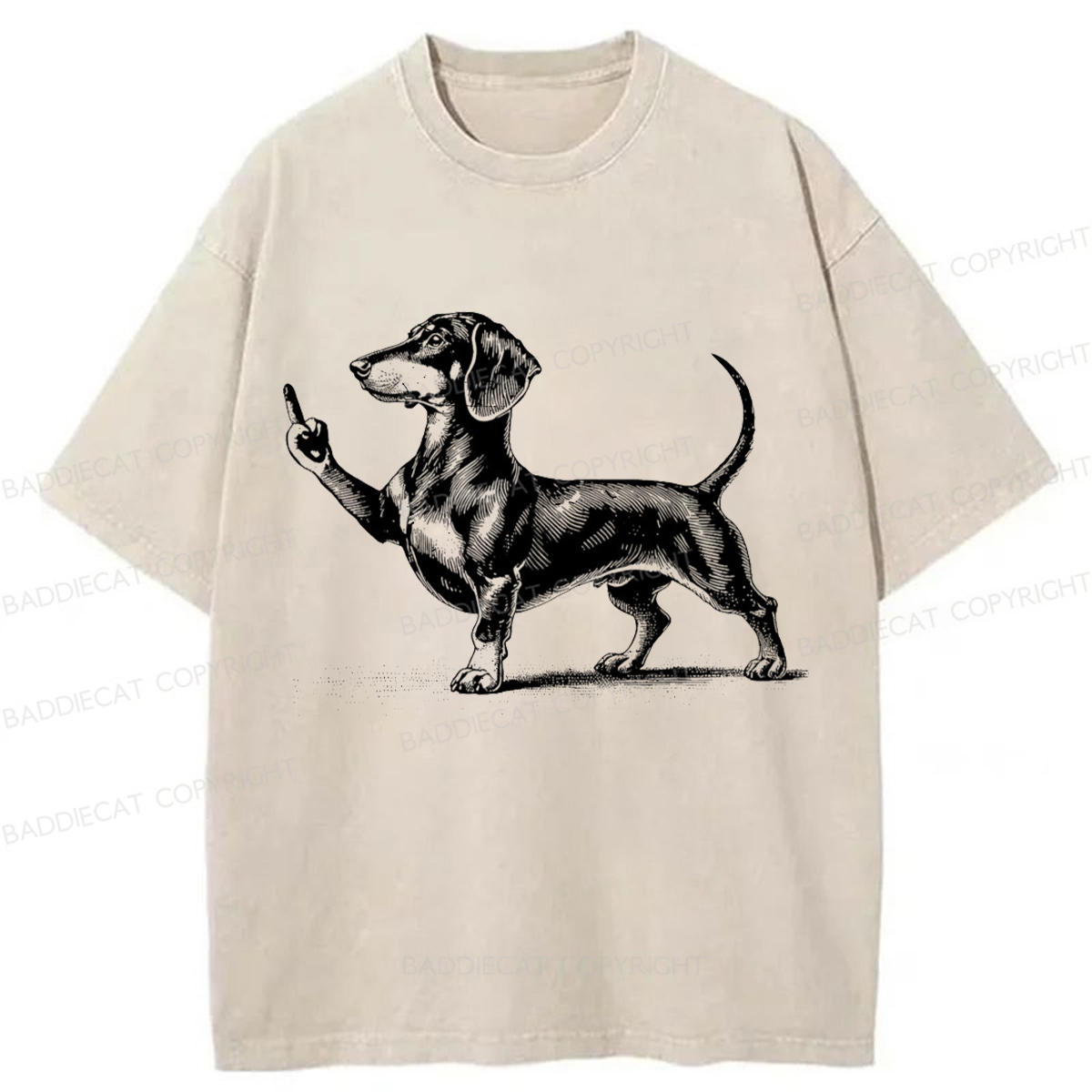 Baddiecat Dachshund Giving The Middle Finger Washed T-shirt