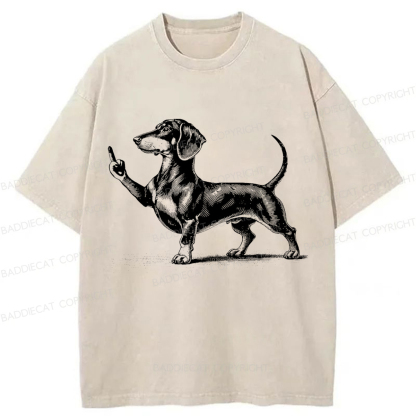 Baddiecat Dachshund Giving The Middle Finger Washed T-shirt