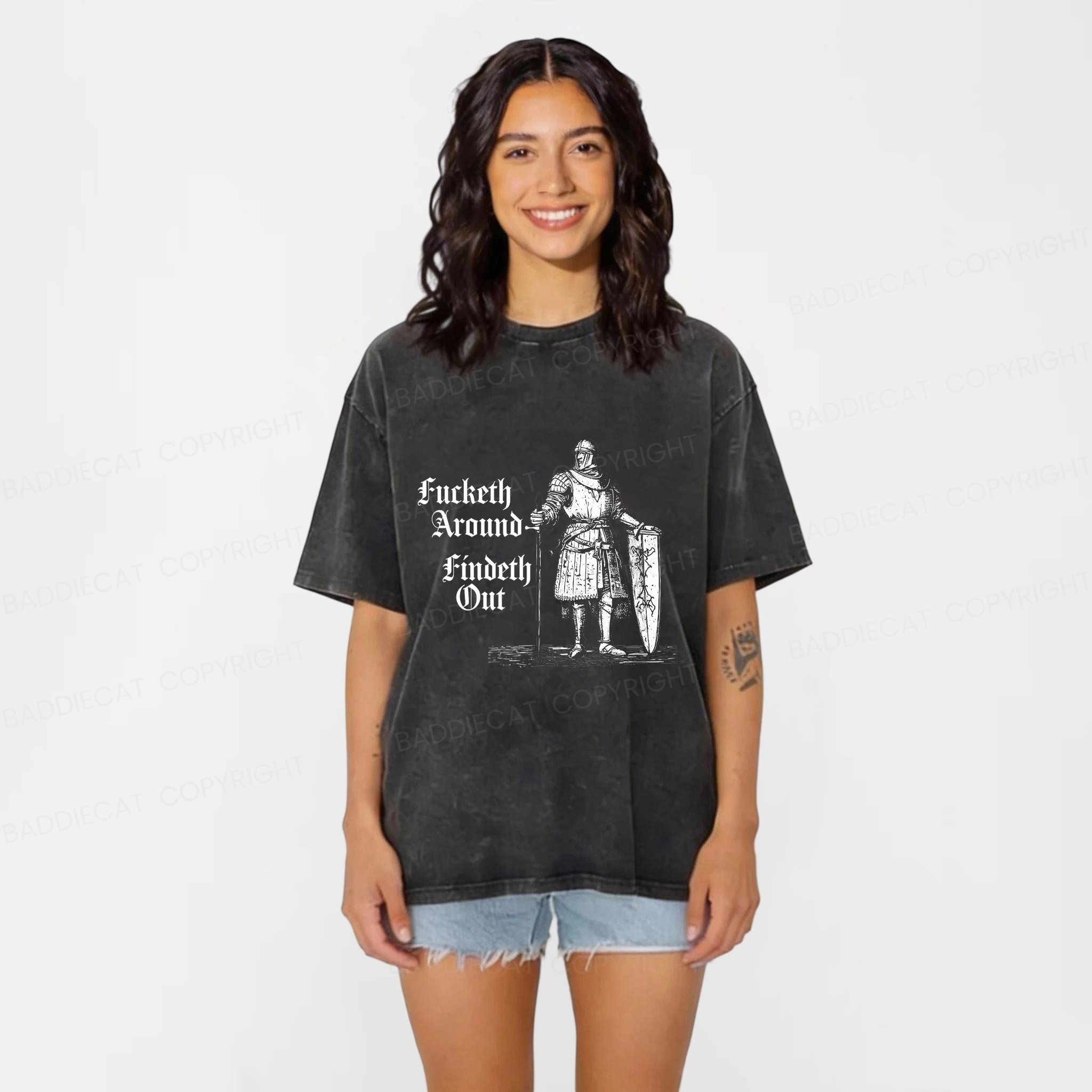 Baddiecat Fucketh Around Washed T-Shirt