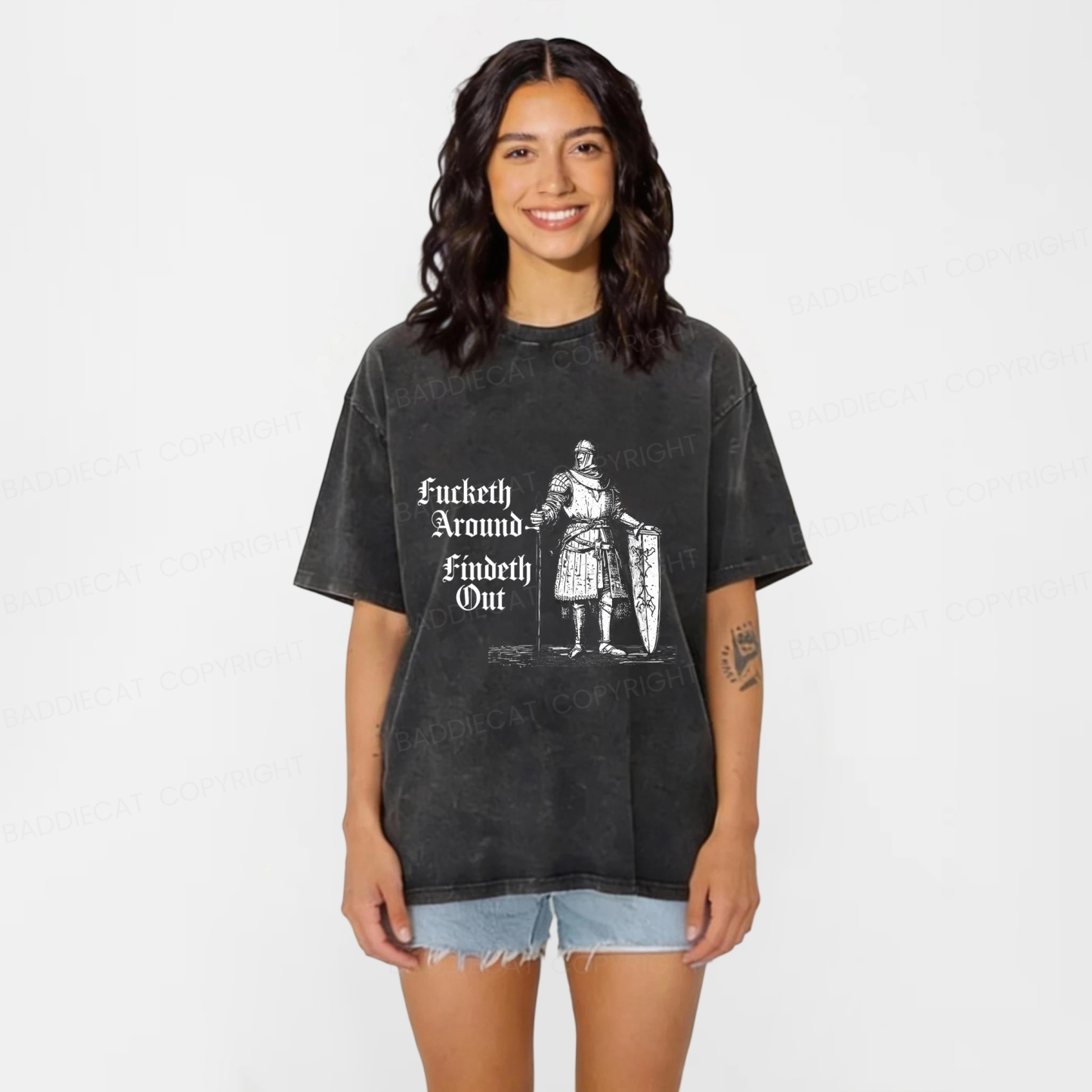 Baddiecat Fucketh Around Washed T-Shirt