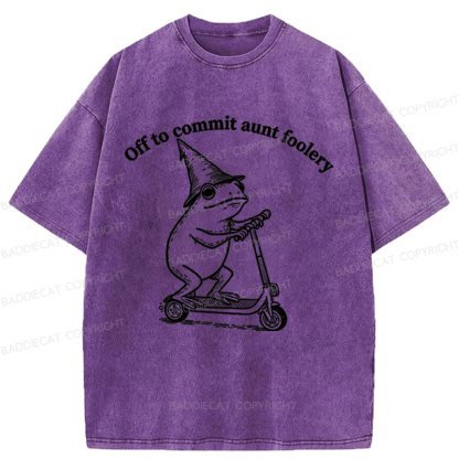Baddiecat Funny Frog Scooter Washed T-shirt