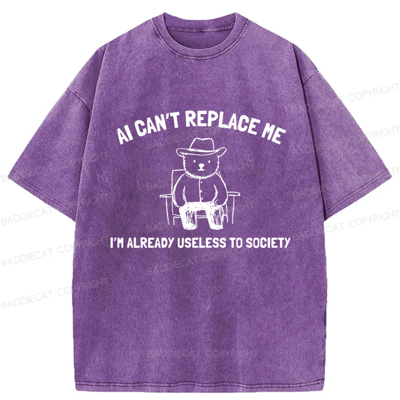 Baddiecat AI Can't Replace Me Washed T-shirt