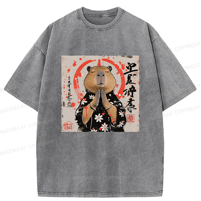 Baddiecat Capybara Washed T-shirt