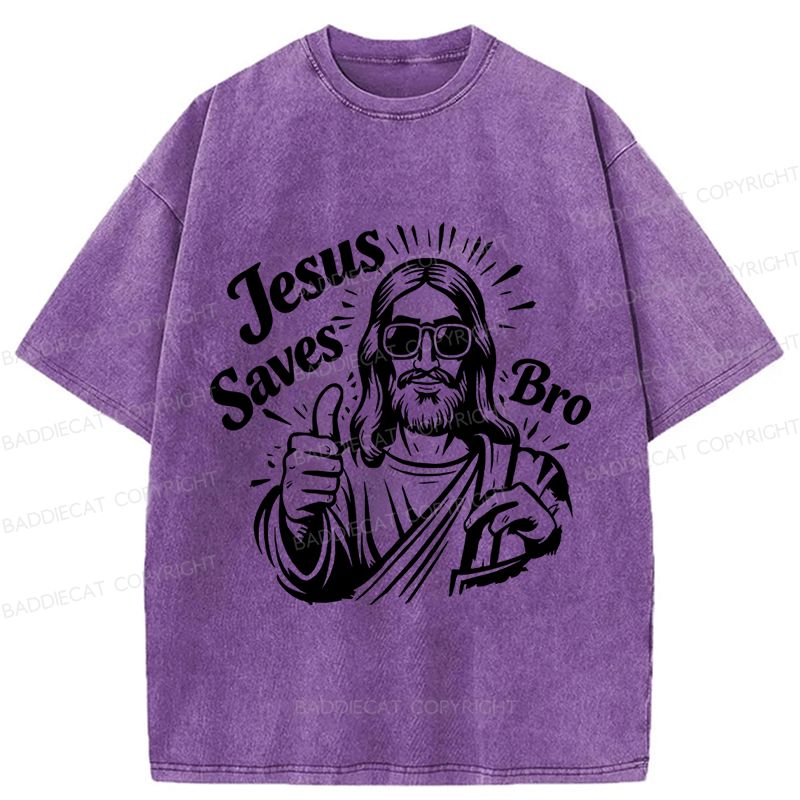 Baddiecat Jesus Saves Bro Washed T-shirt