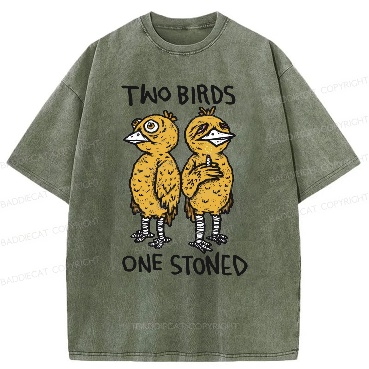 Baddiecat Two Birds One Stoned Washed T-shirt