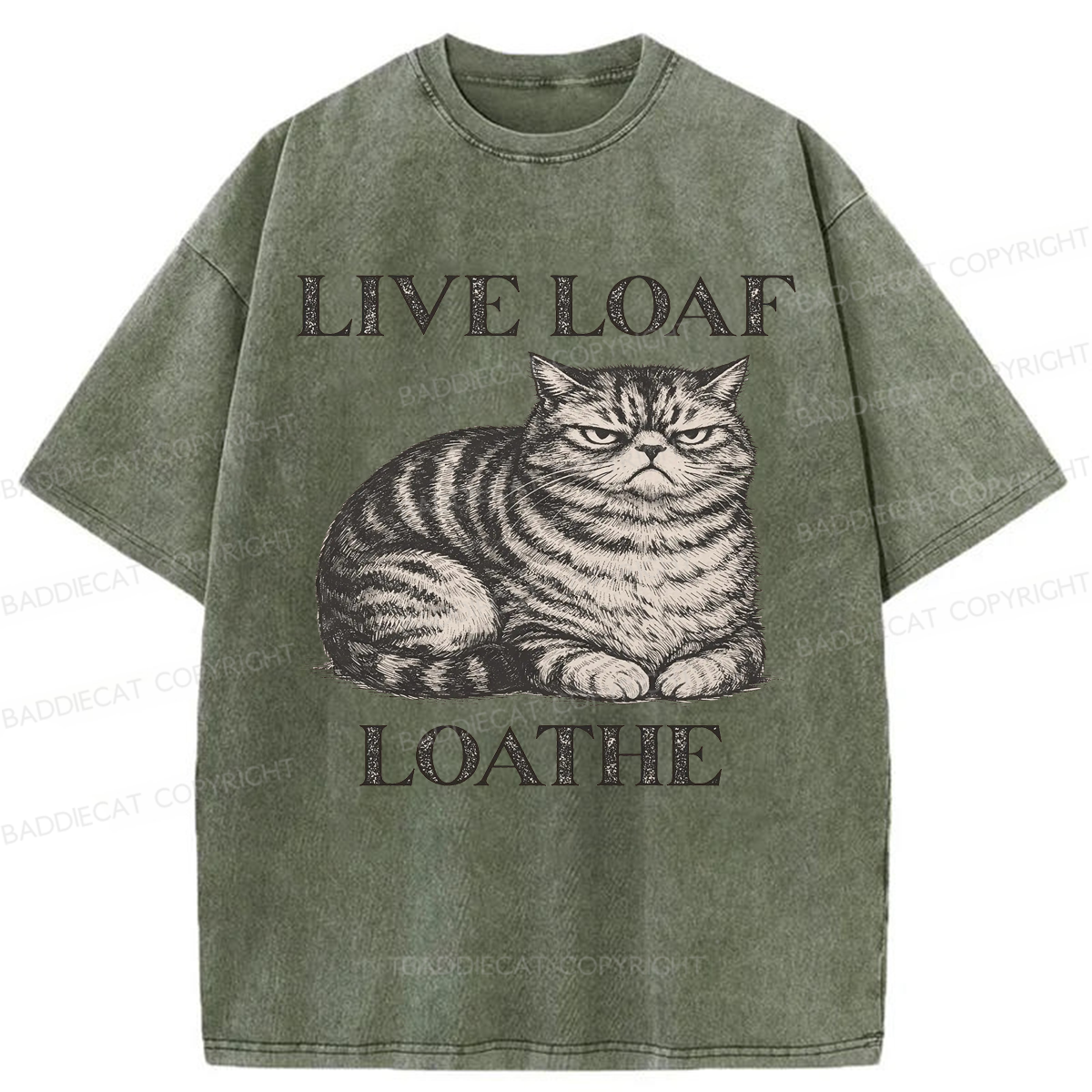 Baddiecat Live Loaf Loathe Cat Washed T-shirt