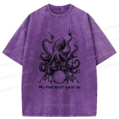Baddiecat Octopus Playing Drums Washed T-shirt