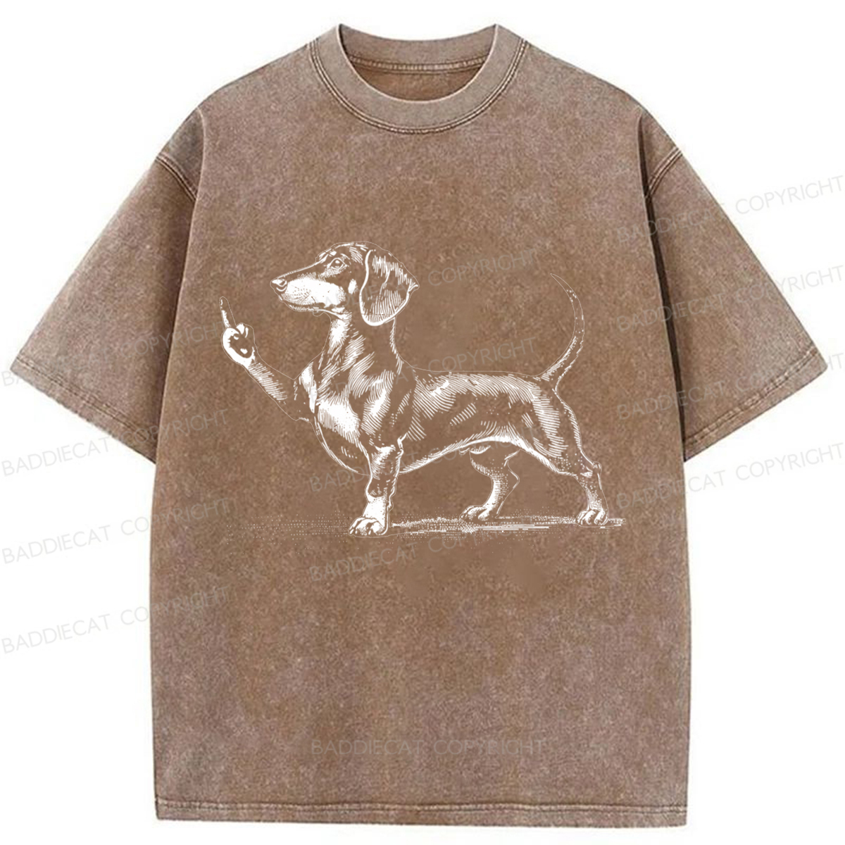 Baddiecat Dachshund Giving The Middle Finger Washed T-shirt