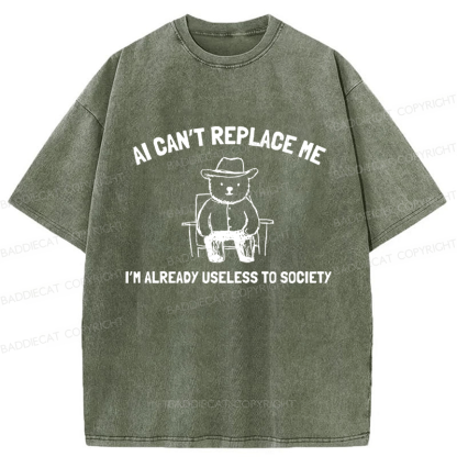 Baddiecat AI Can't Replace Me Washed T-shirt
