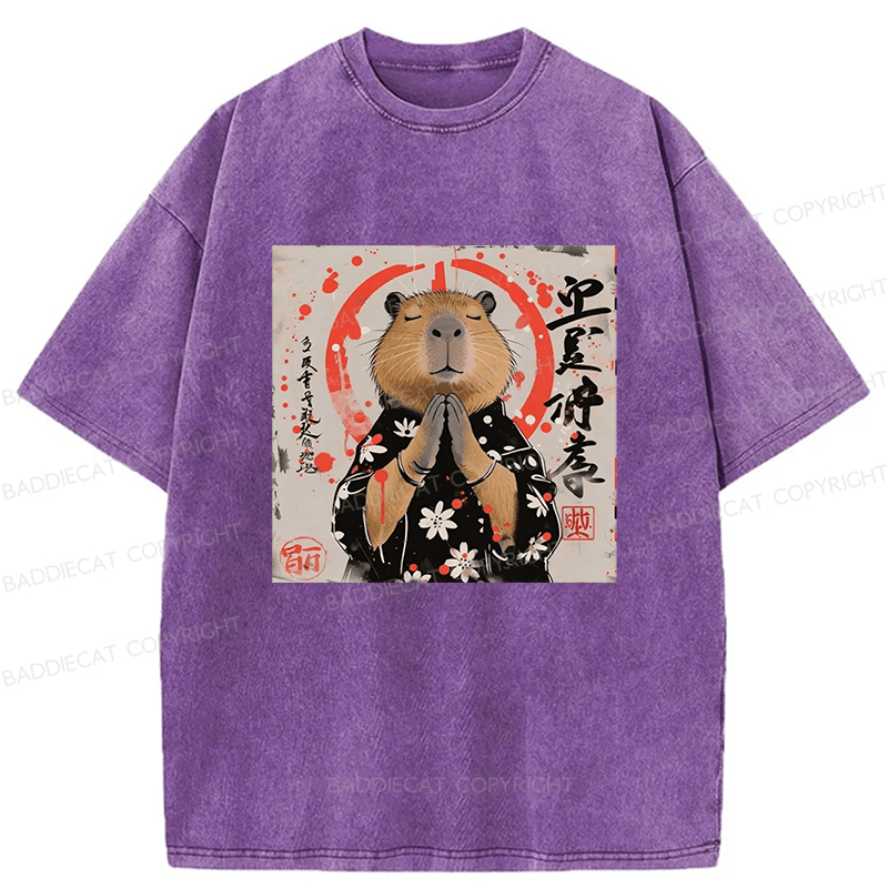 Baddiecat Capybara Washed T-shirt
