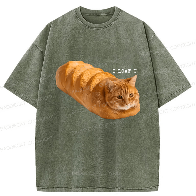 Baddiecat Cat Bread Funny Meme Washed T-shirt