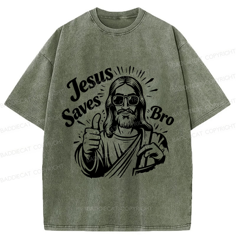 Baddiecat Jesus Saves Bro Washed T-shirt
