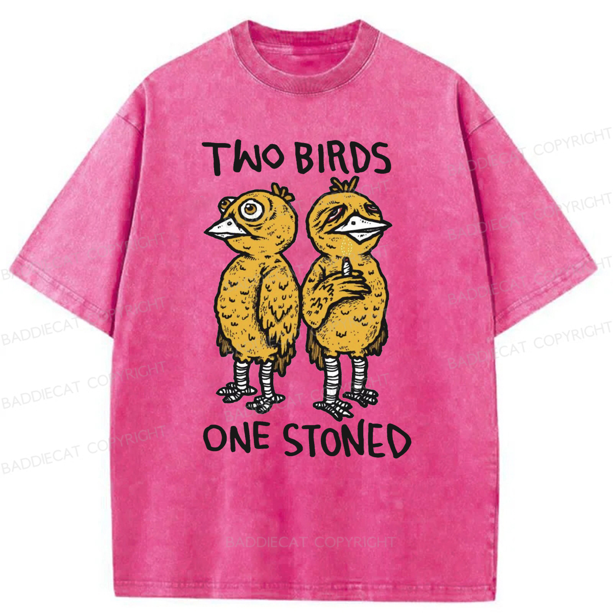 Baddiecat Two Birds One Stoned Washed T-shirt