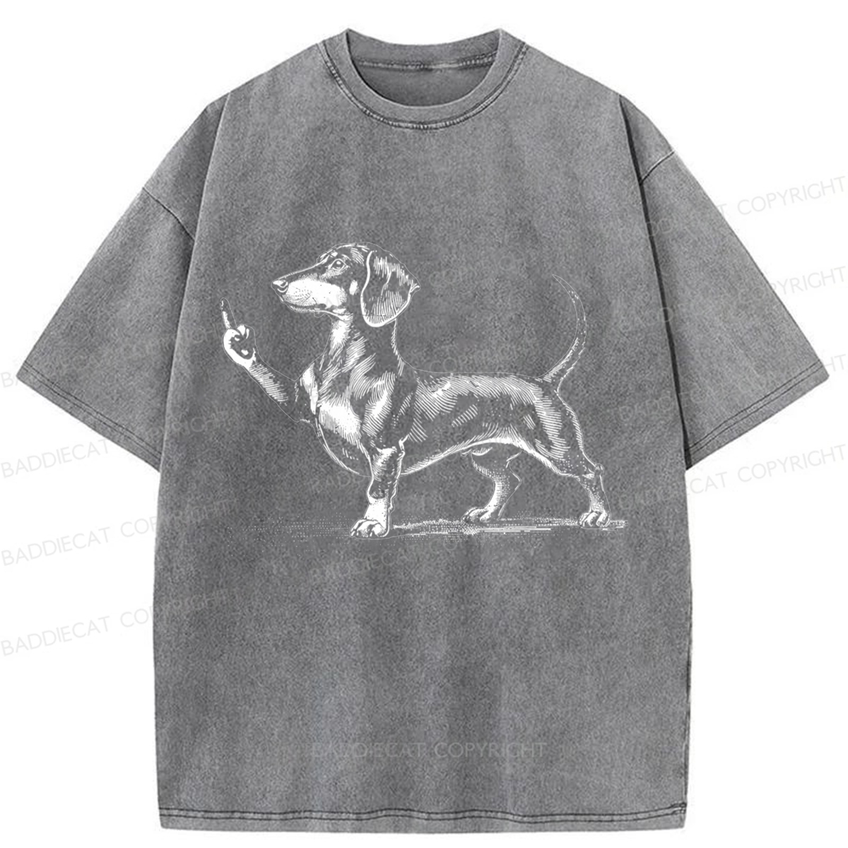 Baddiecat Dachshund Giving The Middle Finger Washed T-shirt