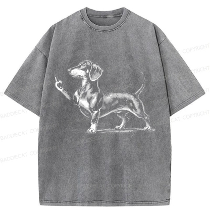 Baddiecat Dachshund Giving The Middle Finger Washed T-shirt