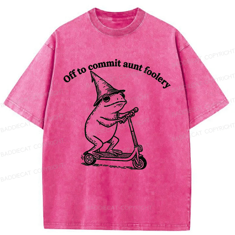 Baddiecat Funny Frog Scooter Washed T-shirt