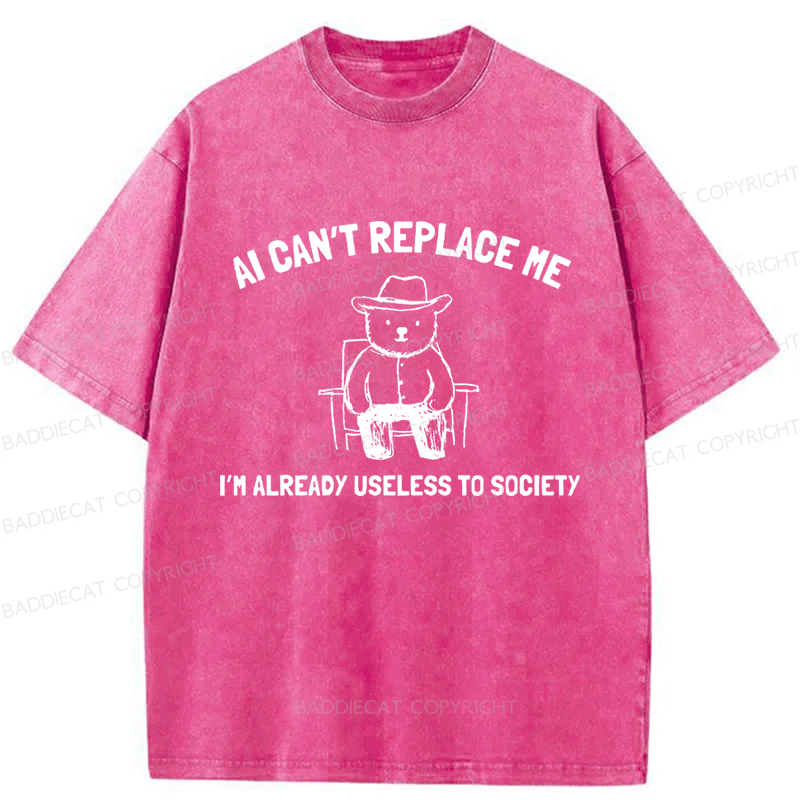 Baddiecat AI Can't Replace Me Washed T-shirt