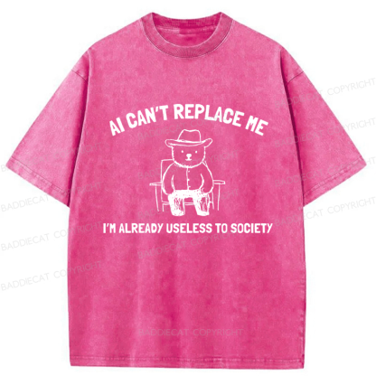 Baddiecat AI Can't Replace Me Washed T-shirt