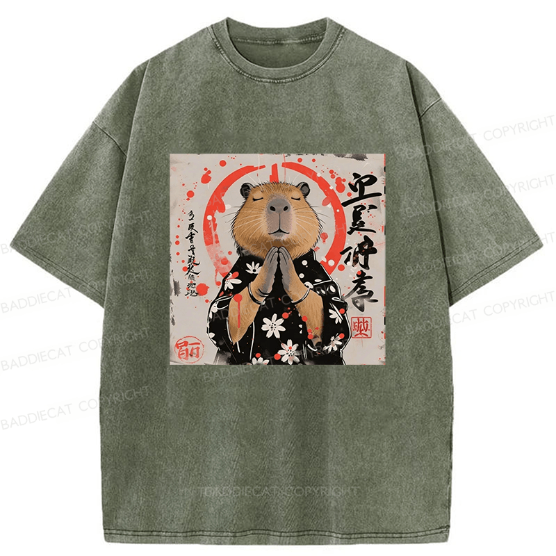Baddiecat Capybara Washed T-shirt