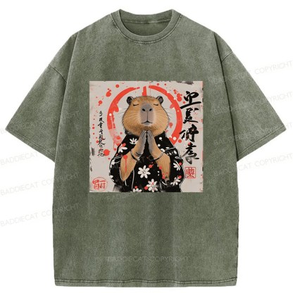 Baddiecat Capybara Washed T-shirt