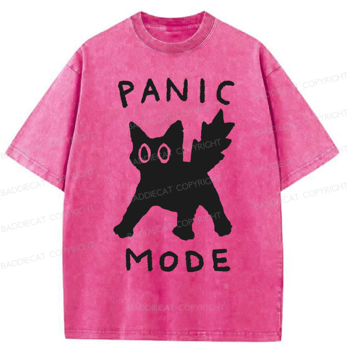 Baddiecat Cat Panic Mode Washed T-shirt