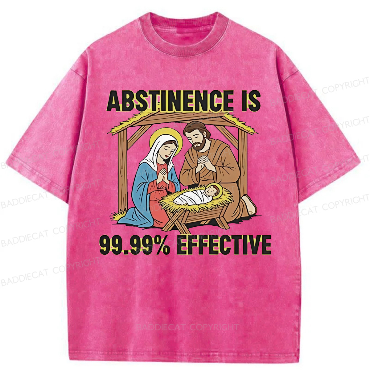 Baddiecat Jesus Abstinence Is 99.99% Effective Washed T-shirt