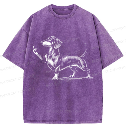 Baddiecat Dachshund Giving The Middle Finger Washed T-shirt
