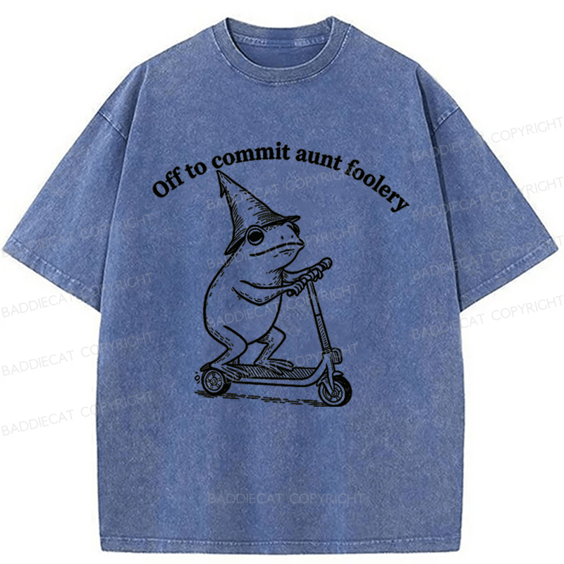 Baddiecat Funny Frog Scooter Washed T-shirt