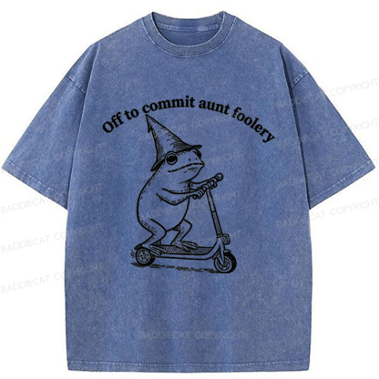Baddiecat Funny Frog Scooter Washed T-shirt