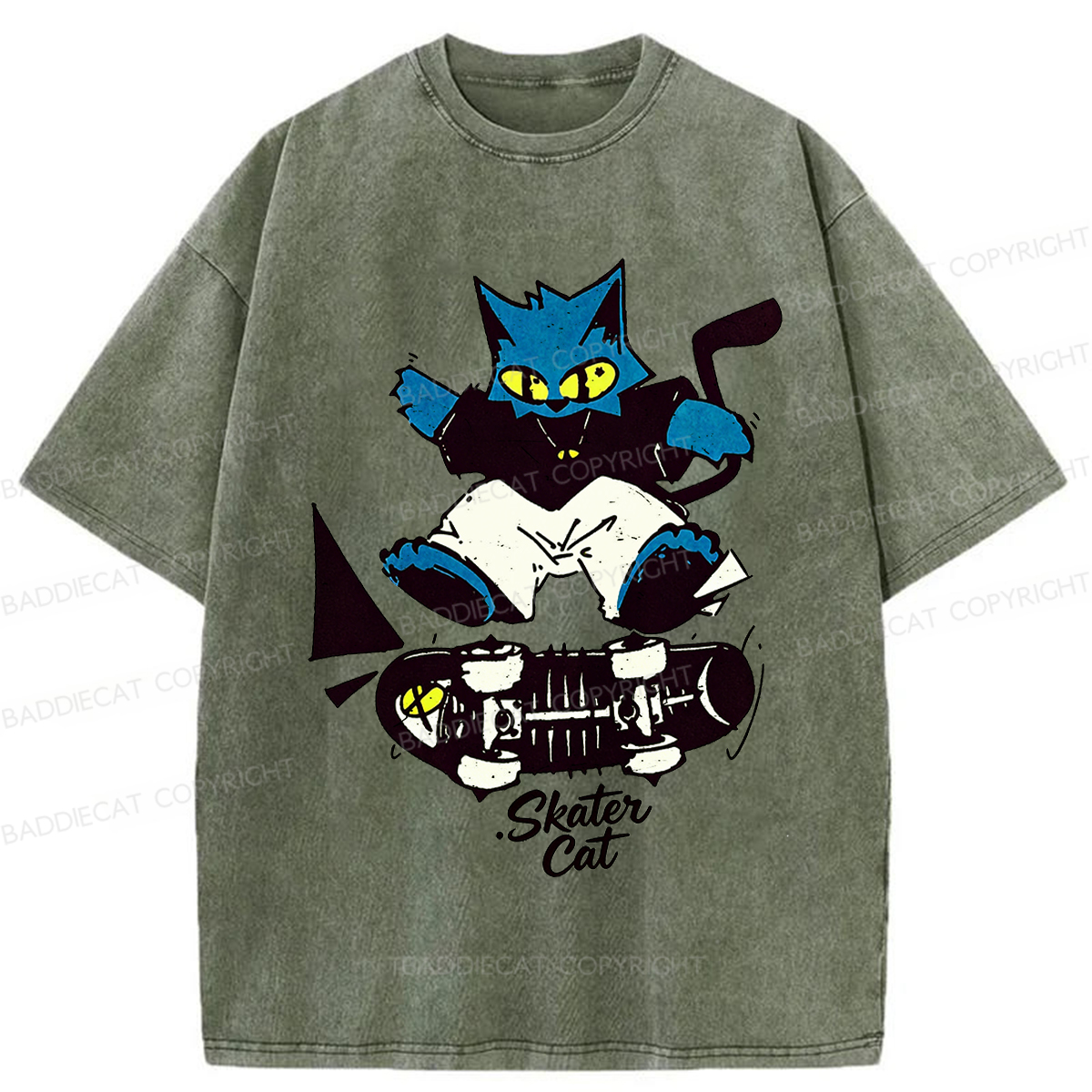 Baddiecat Skater Cat Washed T-shirt