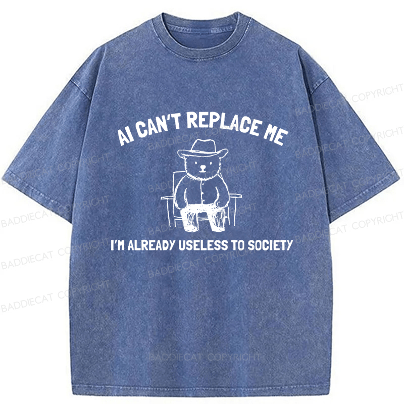 Baddiecat AI Can't Replace Me Washed T-shirt