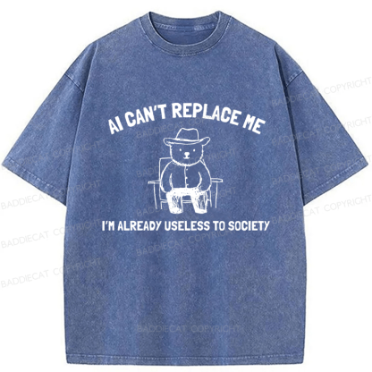 Baddiecat AI Can't Replace Me Washed T-shirt