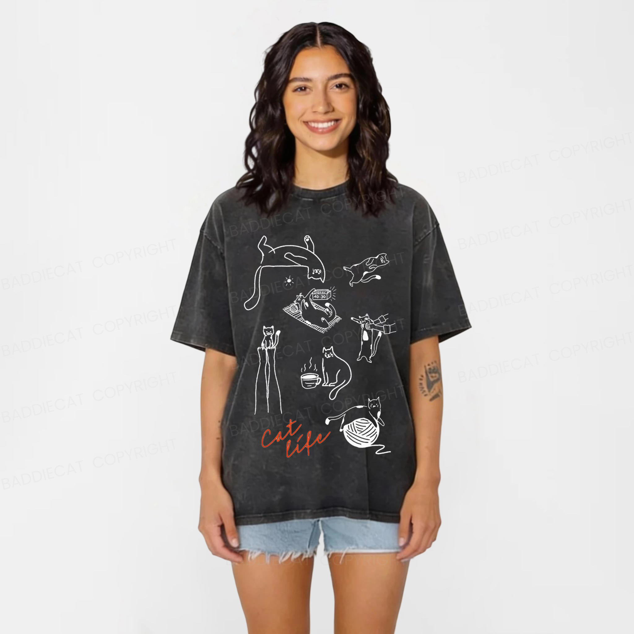 Baddiecat Cat Life Washed T-Shirt