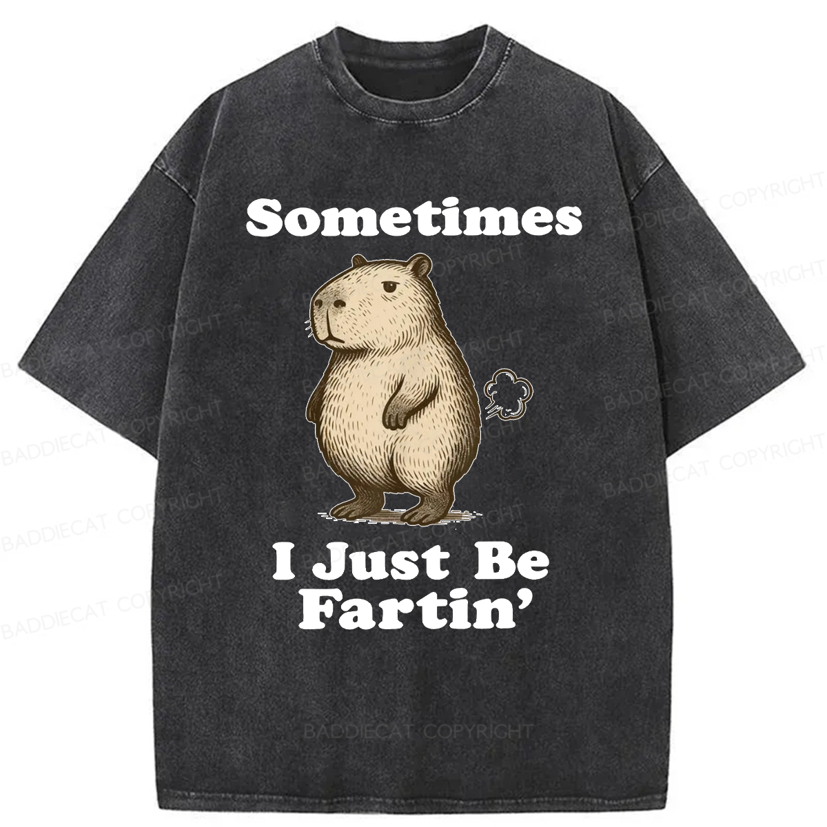 Baddiecat Sometimes I Just Be Fartin' Capibara Washed T-shirt