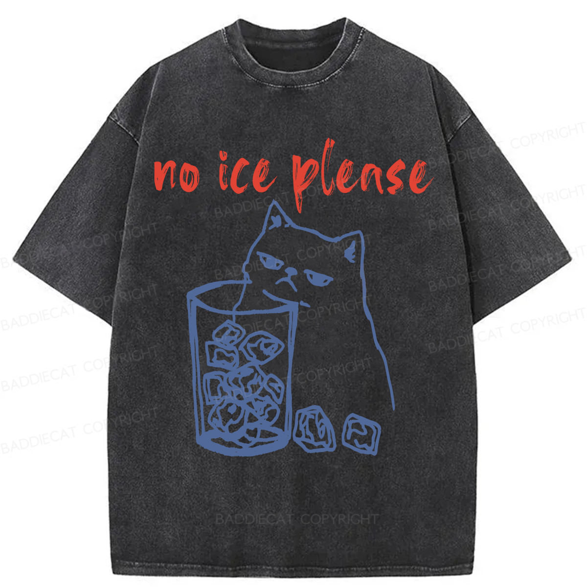Baddiecat No Ice With Cat Washed T-shirt
